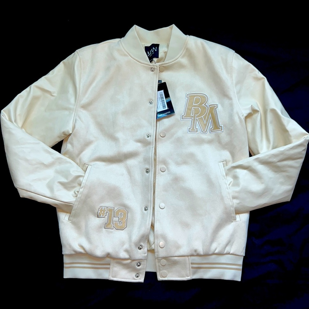 White & Crème Suede Bomber Jacket